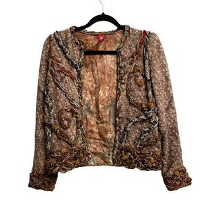 𝅺SANDY STARKMAN Textured Open Knit Cardigan Blazer Jacket Brown S